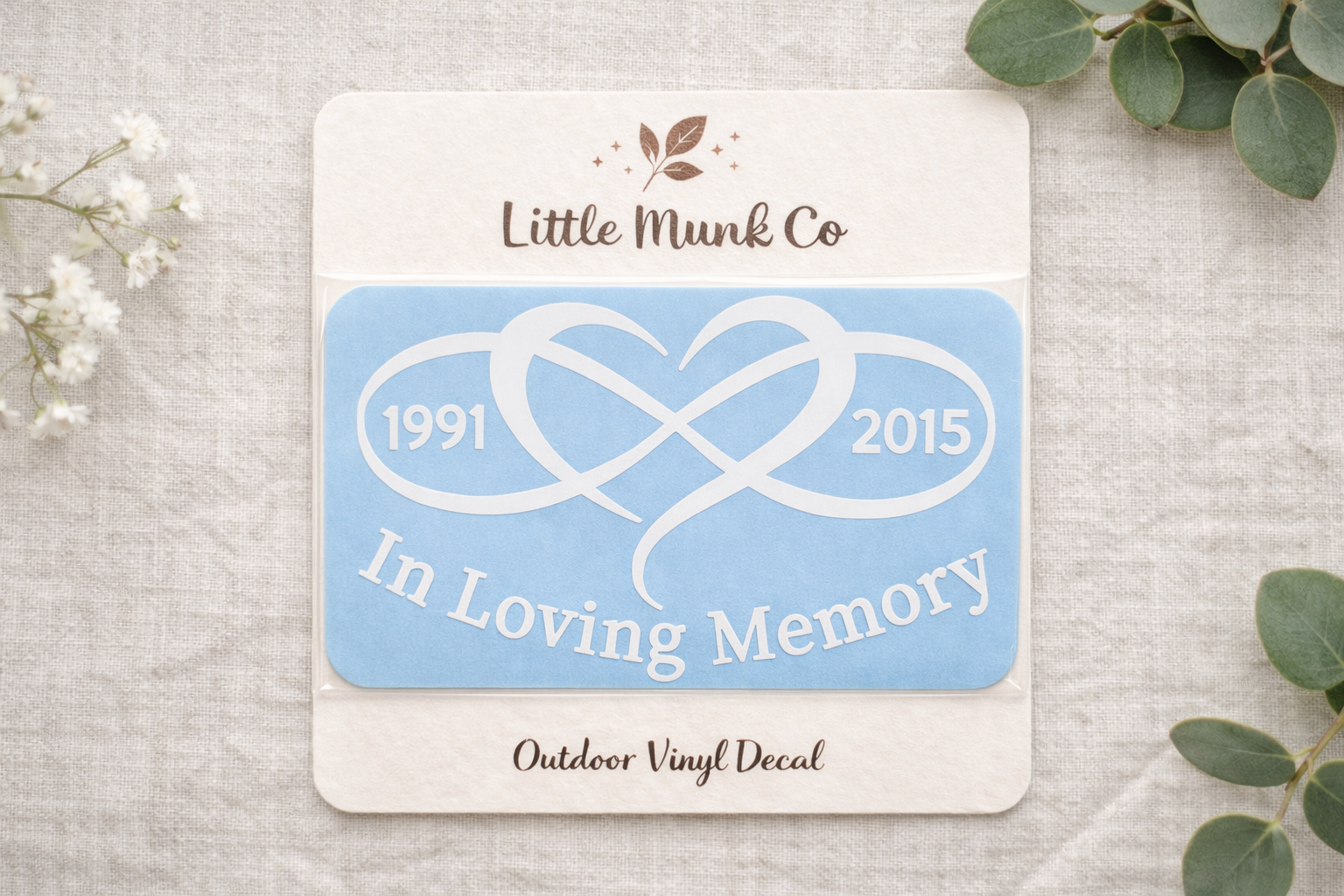 Infinity Heart Memorial Car Decal – In Loving Memory Vinyl with Custom Dates