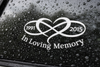 Infinity Heart Memorial Car Decal – In Loving Memory Vinyl with Custom Dates