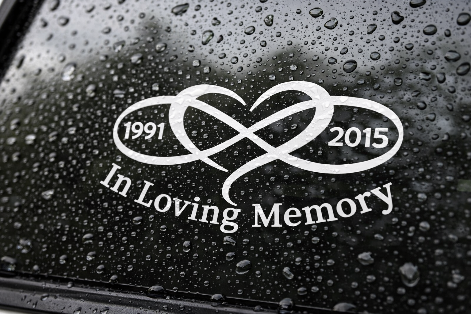 Infinity Heart Memorial Car Decal – In Loving Memory Vinyl with Custom Dates