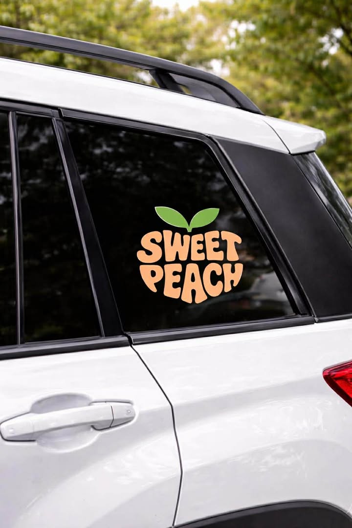 Sweet Peach Vinyl Decal | Retro Car Window Graphic