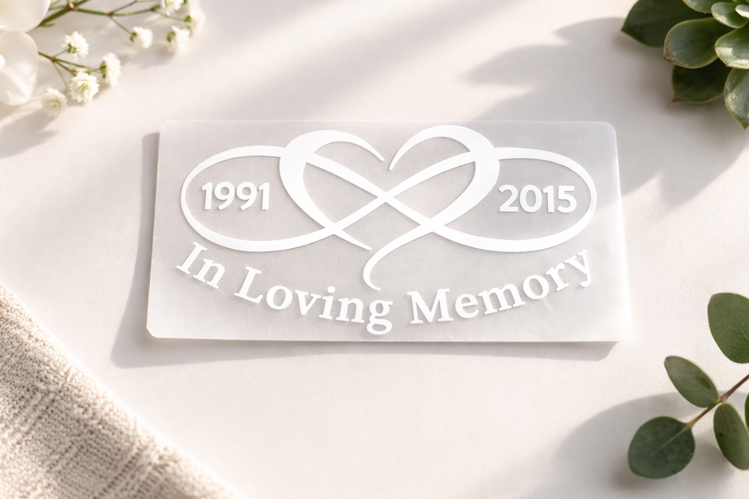 Infinity Heart Memorial Car Decal – In Loving Memory Vinyl with Custom Dates