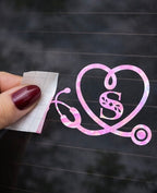 Personalized Nurse Stethoscope Heart Decal | Custom Initial Car Window Vinyl Sticker | RN Gift | Healthcare Monogram Decal